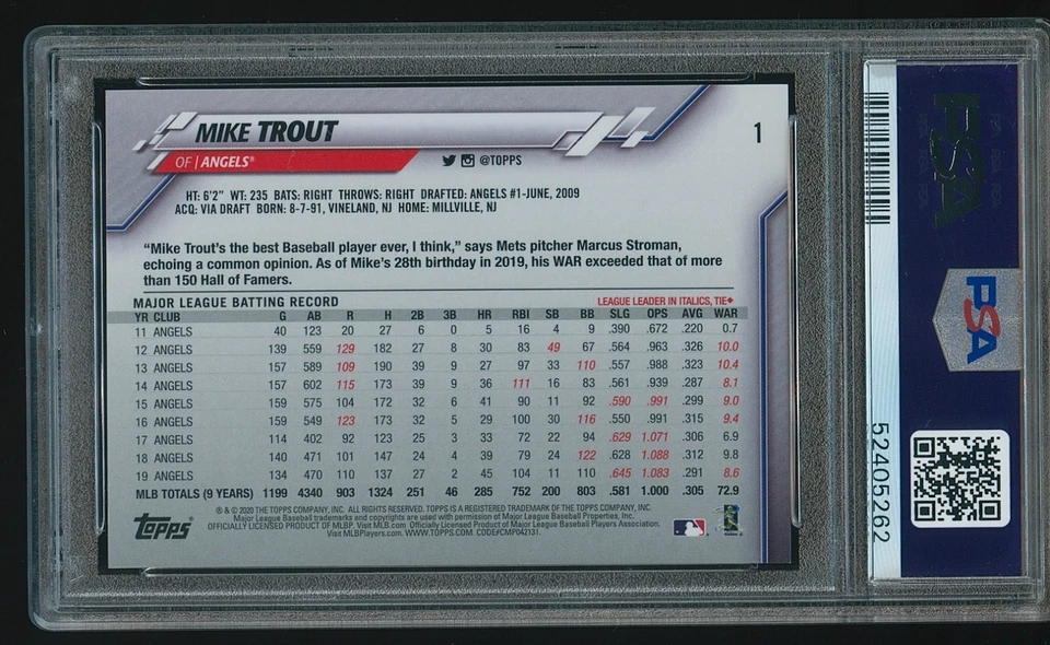 Mike Trout 2020 Topps 3D SP Variation Lenticular #1 PSA 10 GEM MINT - Image 2 of 2