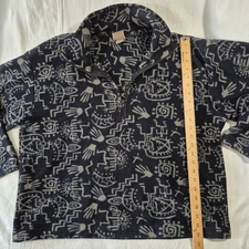 EASTERN MOUNTAIN SPORTS 1/4 ZIP SWEATER AZTEC GEOMETRIC AOP XL BLACK AND GRAY