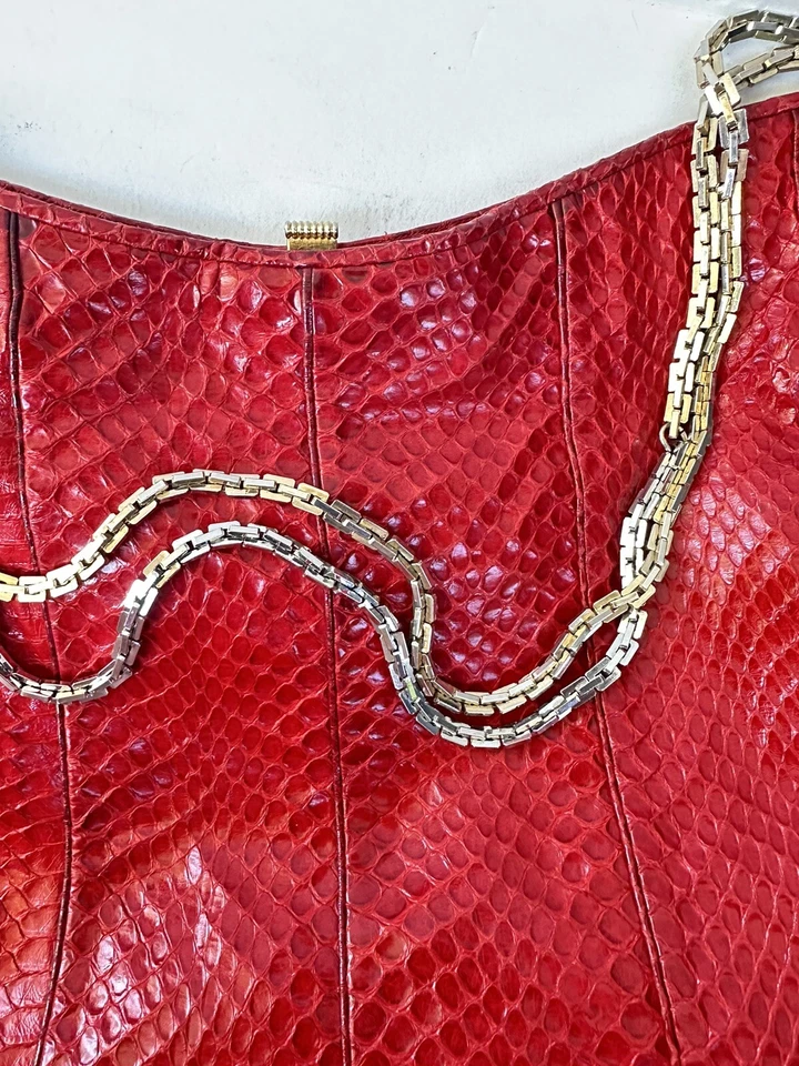 Judith Leiber 蛇皮包红色日肩流浪汉复古 — 第 4/4 张图片