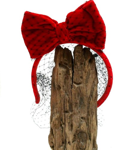 Authentic Red Valentino Italy Red Bow Velvet Headband - Picture 7 of 11