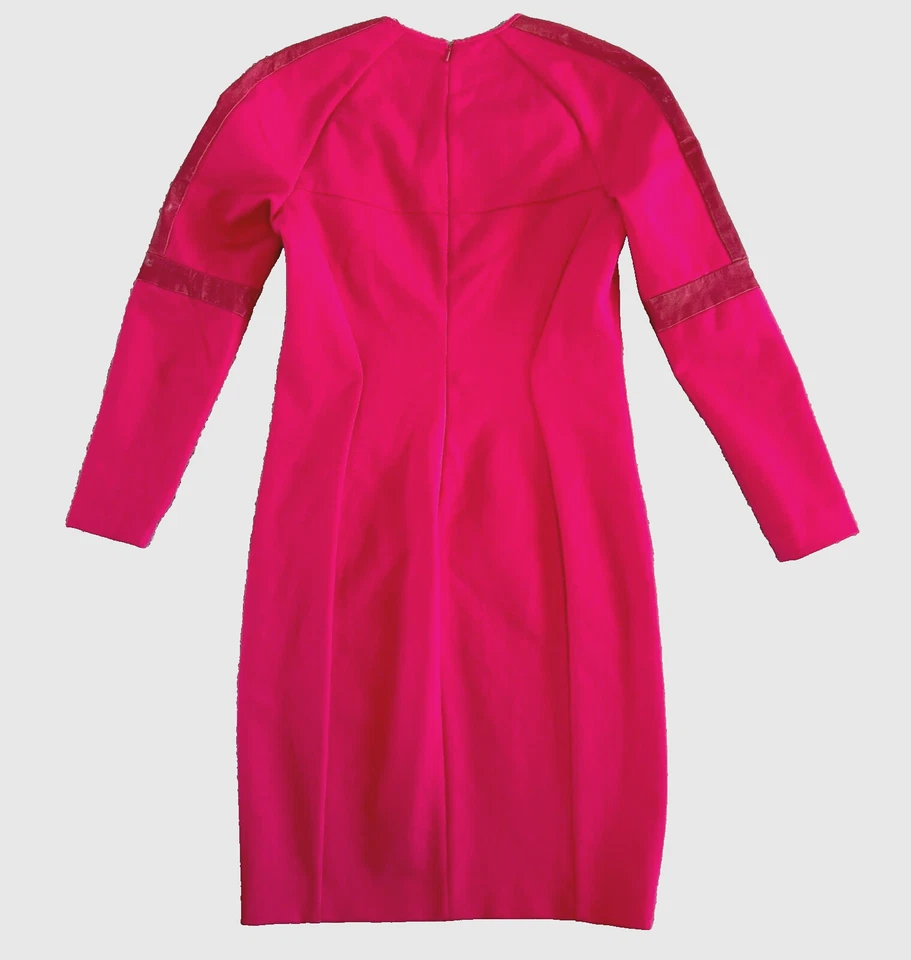 Vestido DKNY Bodycon Cuero Acento Mujer 6 Rosa Caliente Acolchado Manga Larga Foto 2 de 4
