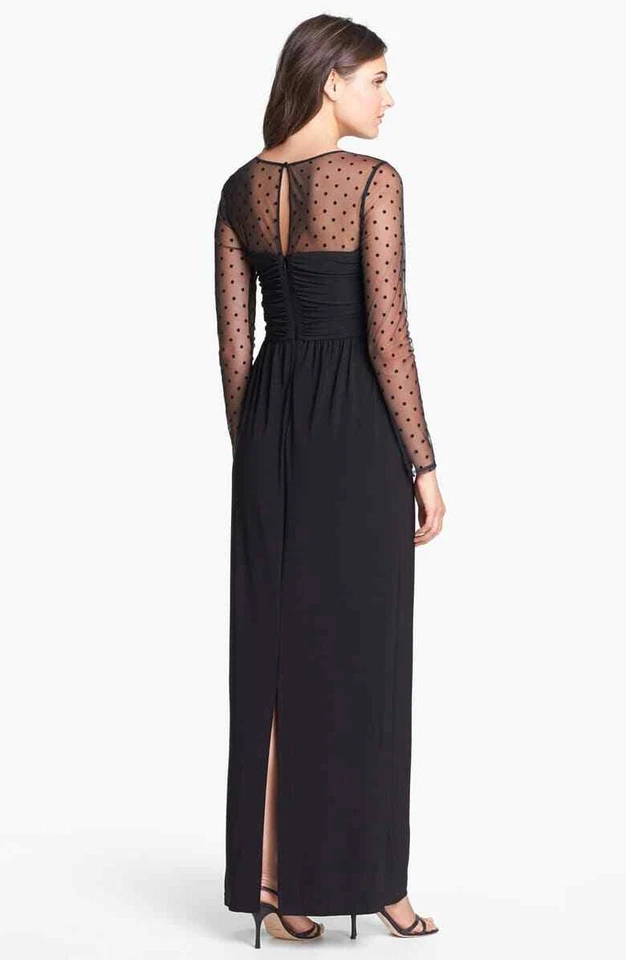 Maxi Vestido ELIZA J Negro Ilusión Yugo Transparente Lunares Elastizado Jersey 14 L Foto 2 de 4
