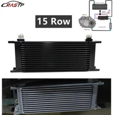 Aluminum 15 Row Black Engine Transmission Oil Coolers 10AN Hose End Fittings Kit