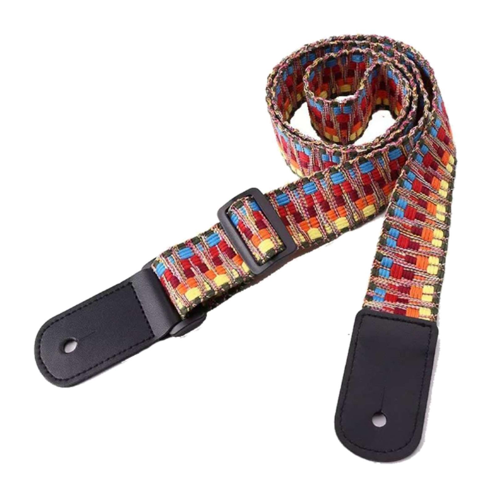 Vintage Stripy Style Leather Ends Guitar Bass Strap for Ukulele Banjo