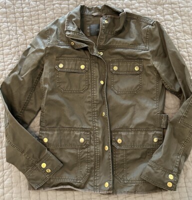 J. Crew Moto Field Jacket Womens XS Coated Army Green Full Zip Long Sleeve
