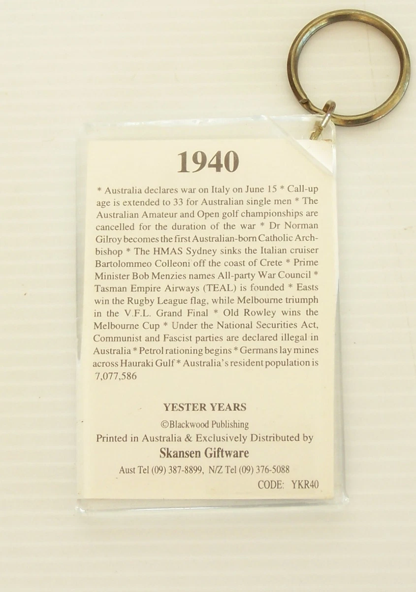 VINTAGE YESTER YEARS 1940 HISTORY AUSTRALIA TRAVEL SOUVENIR KEY CHAIN KEYRING