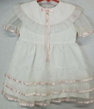 Vtg Baby Dress Jill Lynn Size 4T White Pink Tiered Ruffle Short Sleeve