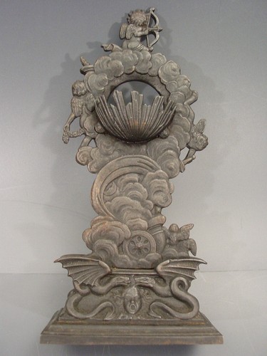 antique KPEG BERLIN Iron cast Pocket Watch Stand Georg III decor Angels Zodiac - Picture 8 of 14