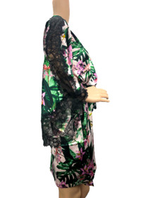 VICTORIAS SECRET VERY SEXY SHORT SATIN KIMONO ROBE PALM TREE LACE INSET XS/S NWT