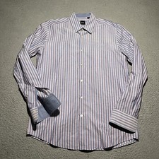 Hugo Boss Shirt Mens Large Long Sleeve Button Up Striped Cotton Collared