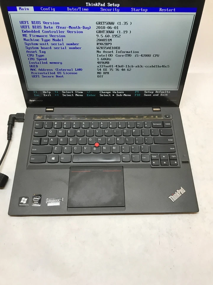 Lenovo ThinkPad X1 Carbon 2nd Gen 14" Intel Core i5-4200U 4GB RAM NO HDD/OS - DW - Image 3 of 4