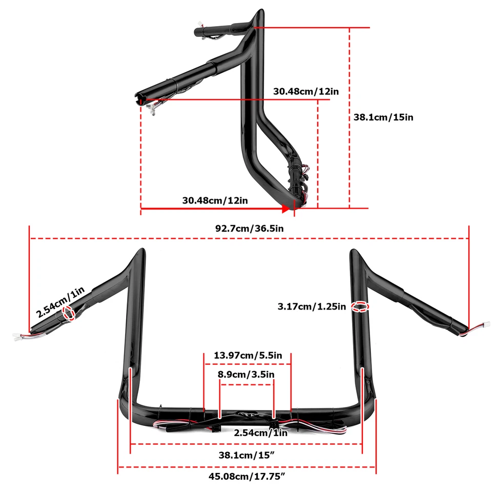 PRE-WIRED 12" Meathook Bar Ape Hangers Handlebars For Harley 2014-2023 FLHX FLHT - Image 3 of 4
