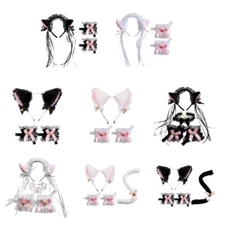 Kitten Ear Shape Headband/ Lace Cuffs/ Tail/ Choker Halloween Cosplay Costume