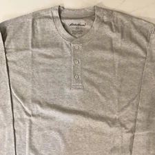 VTG. Eddie Bauer Henley Mens 2XL Long Sleeve Gray NEW OLD STOCK