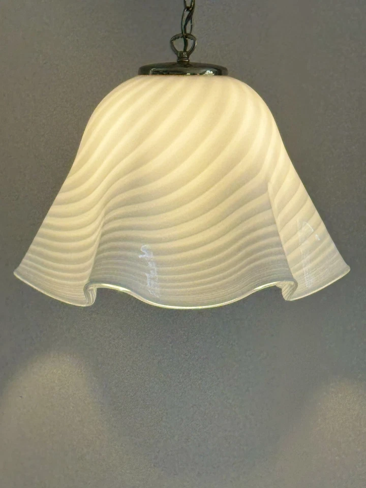 МУРАНСКАЯ итальянская белая полосатая стеклянная подвеска люстра потолочный свет Италия - Изображение 3 из 4