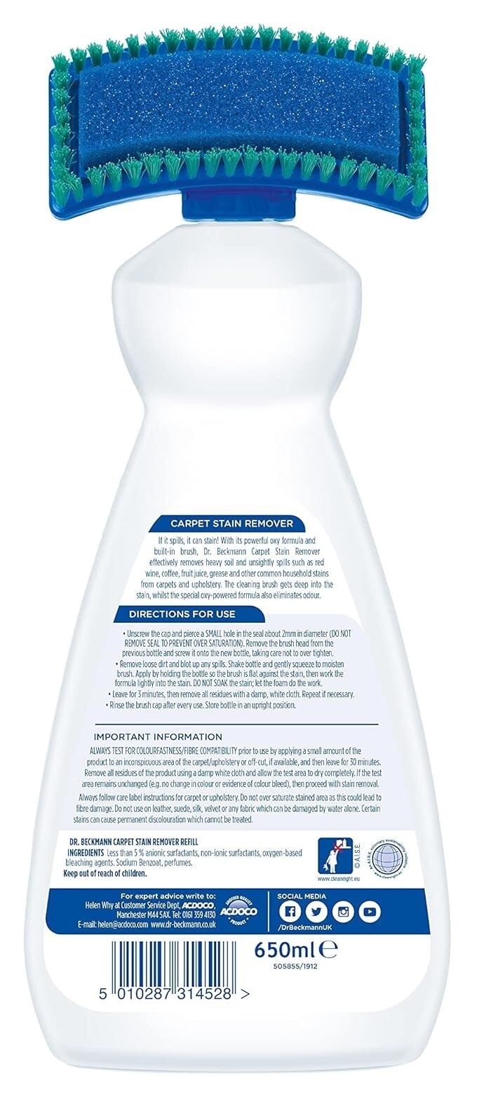 Dr. Beckmann Carpet Stain Remover with Cleaning applicator/brush650ml