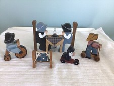Amish Handcrafted Wood Carved Family Of Five Decor Set