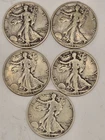 Walking Liberty Half Dollars Lot of 5 90% Silver Coins Free Shipping