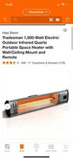 Heat Storm Tradesman 1,500-Watt Electric Outdoor Infrared Quartz Portable Heater