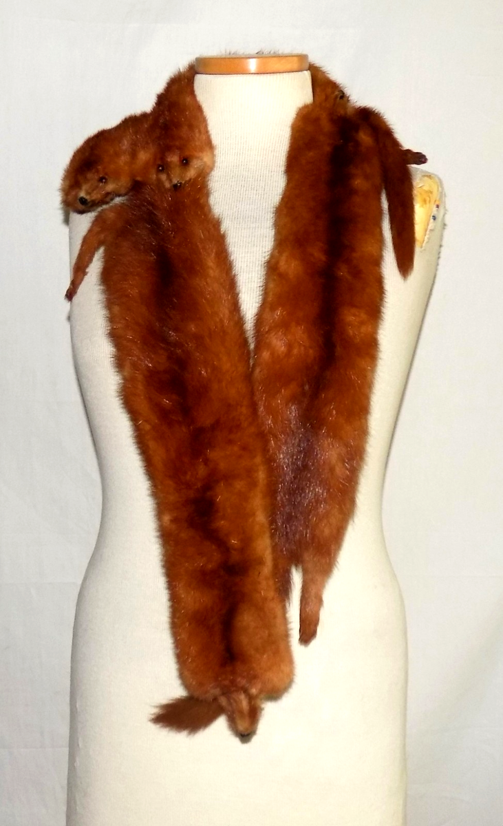Vintage Mink Fur Stole 4-Full Body Pelts Light Red-Brown Collar