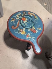 Vintage Scandinavian Rose Mauling Three-legged Hand-painted Milk Stool