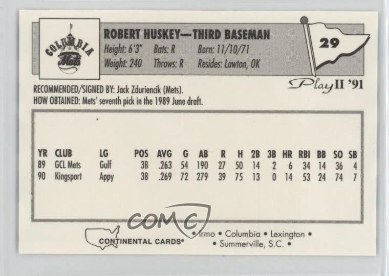 1991 Play II Columbia Mets Butch Huskey #29 - Image 2 of 2