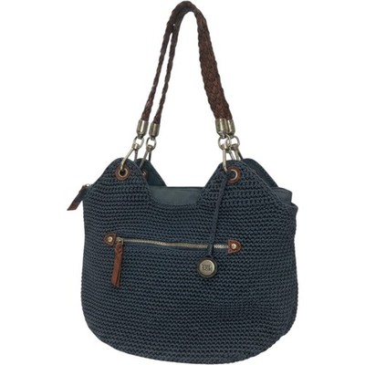 The Sak Crochet Hobo Bag Blue Knit Braided Strap Shoulder Bag Purse Handcrafted