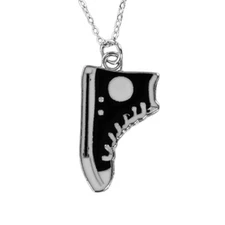 BLACK HIGH TOP SHOE Necklace or Charm Only - Pewter Enamel Basketball Sports