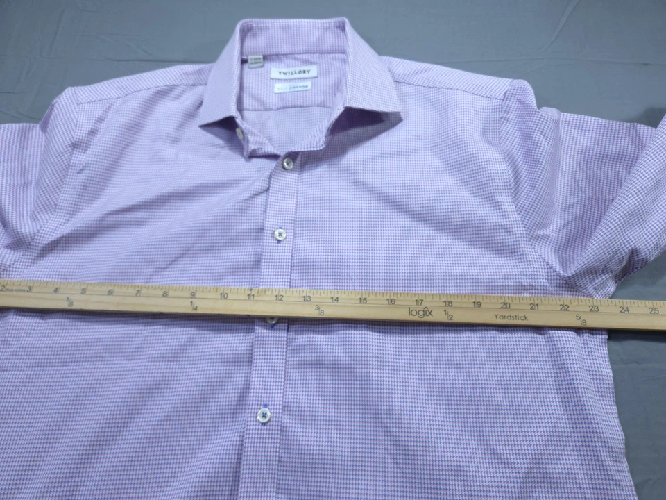Camisa Twillory Para Hombres 17-34/35 Rosa Vestido Sin Hierro Sastre Seguro Algodón Pata de Gallo Foto 3 de 4