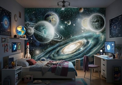 Giant Kids Bedroom decor Wallpaper space room wall mural teen astronaut planets