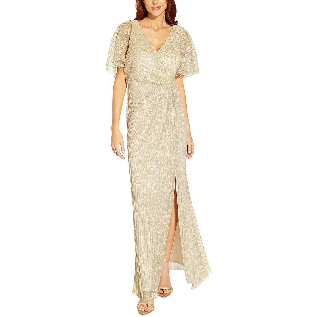 Женское бежевое вечернее платье Adrianna Papell с плиссировкой цвета металлик 12 BHFO 8035