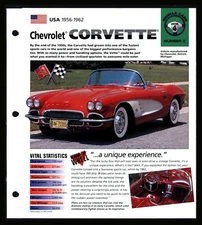 Chevrolet Corvette (USA 1956-1962) Spec Sheet 1998 HOT CARS Muscle Cars #4.3