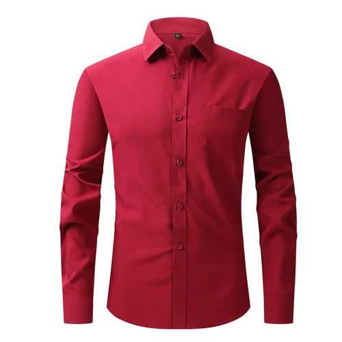 Men's Stretch Slim Fit Button Up Long Sleeve Solid Color Dress Shirt Formal Tops - Picture 33 of 39
