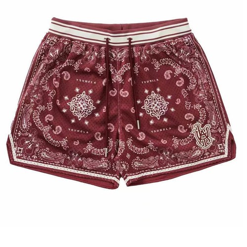 Pantalones Cortos Deportivos Unisex Para Hombres YoungLA Infamous Bandana Patrón Paisley Malla - Imagen 15 de 31