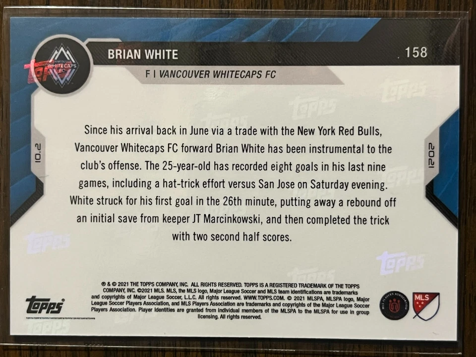 2021 Topps Now MLS #158 Brian White Vancouver Whitecaps FC - Image 2 of 2