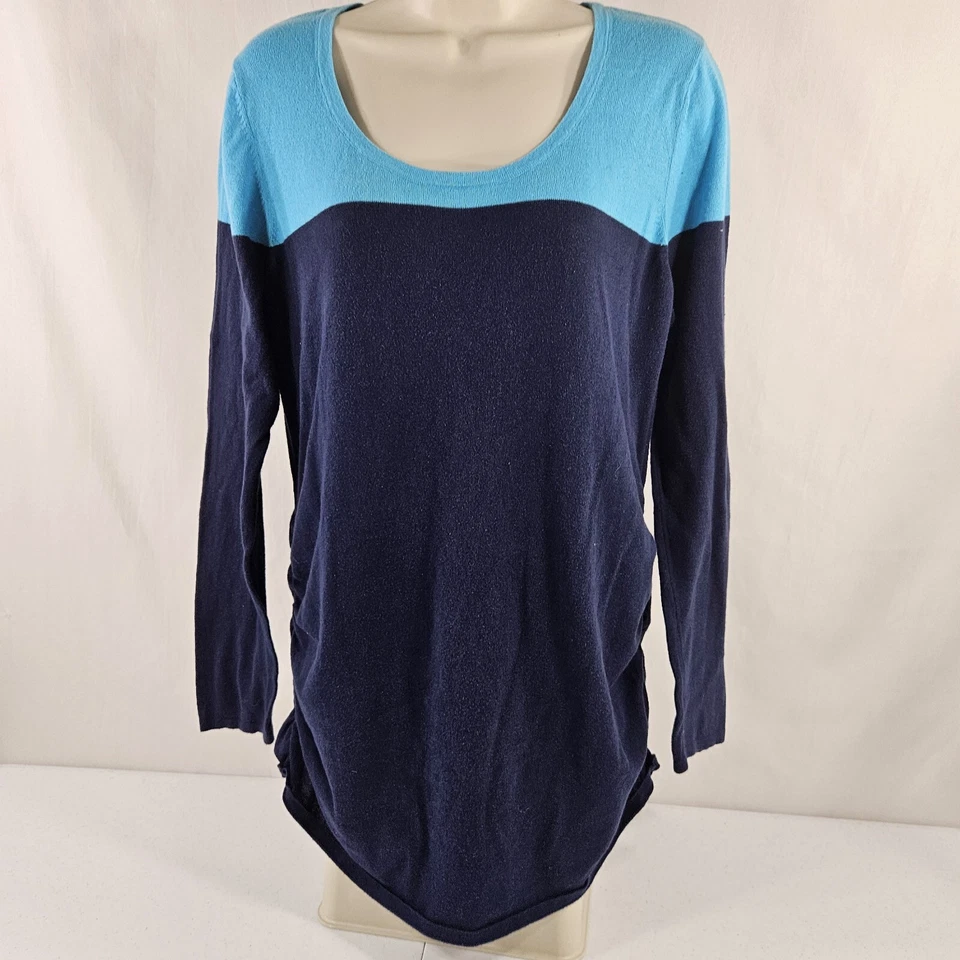 Blusa Top Maternidad Mujer Talla XL Azul Tejida Elastizada Manga Larga Ligera Foto 2 de 4