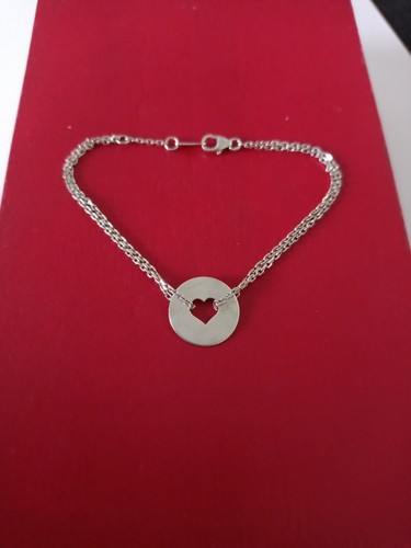 Bracelet Femme Maille Forçat Avec Plaque Coeur - Argent Massif 925 - Longueur 19 Cm - Neuf