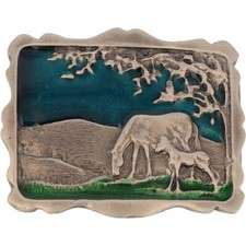 Horse Stallion Mare Tree Riding Rodeo Cowboy Western 70s NOS Vintage Belt Buckle