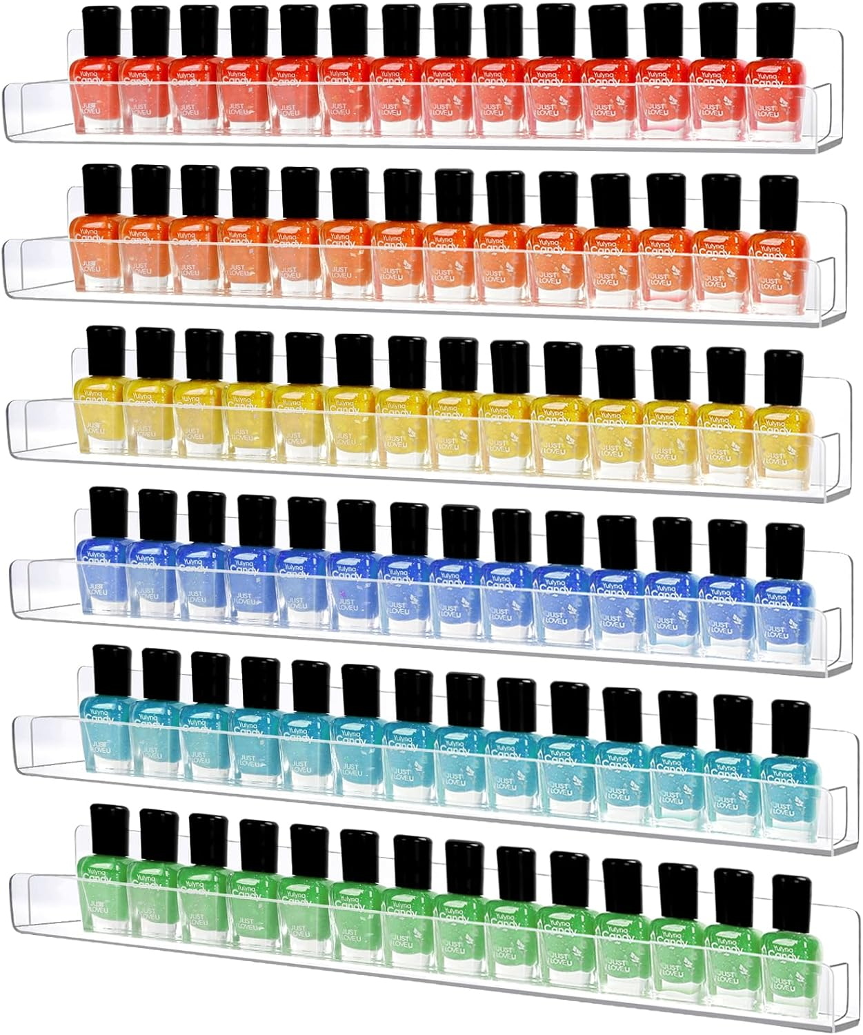 6 Pack Nail Polish Organizer Wall Mounted Shelf with Removable Anti-Slip End Ins