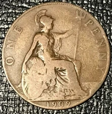 A VINTAGE VERY NICE DETAILS 1909 GREAT BRITAIN PENNY COIN-AGT091