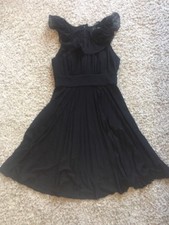 Max & Cleo Black Pleated Chiffon Ruffle Flower Sleeve Knee Length Dress Size 4