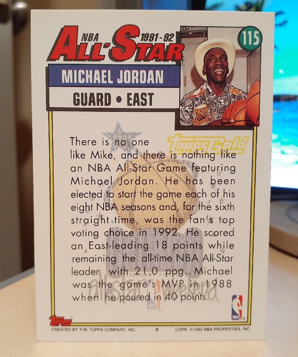 1992-93 Topps MICHAEL JORDAN NBA All-Star *GOLD* Card #115 1992-93 Topps MICHAEL JORDAN NBA All-Star *GOLD* Card #115