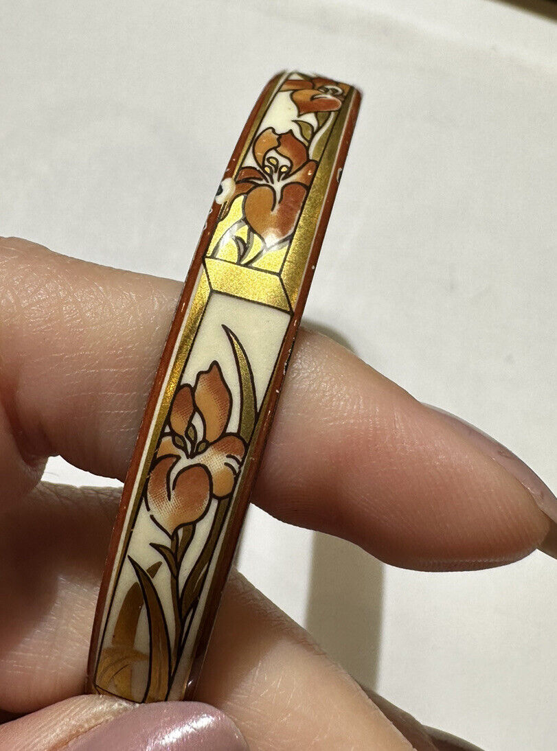 Vintage Michaela Frey Gold Art Deco Enamel Floral Bangle Vintage Michaela Frey Gold Art Deco Enamel Floral Bangle