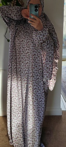 100% COTTON On Piece Prayer Dress cotton Islamic Hijab Abaya Khimar Umrah Jilbab - Picture 3 of 7