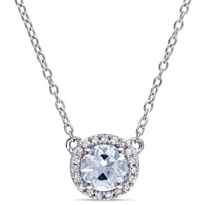 Amour Sterlingsilber Aquamarin und 1/10 kt TDW Diamant Heiligenschein Halskette