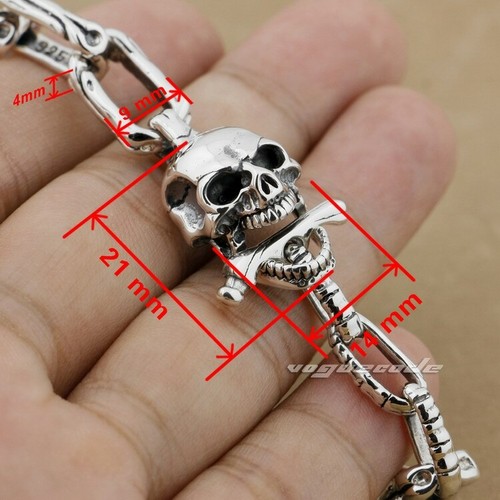 Bracciale teschio argento sterling 925 biker rock punk gioielli 8W008A - Foto 4 di 16