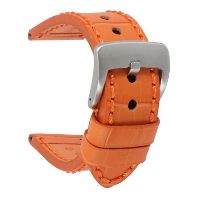 26mm Grain Leather Strap Orange Watch Band for INVICTA Heavy Duty Buckle Orange