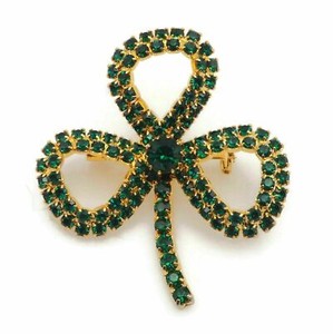 Authentic 3.50Ct Round Cut Simulated Emerald Green Shamrock Brooch 925 Silver Gold Plated