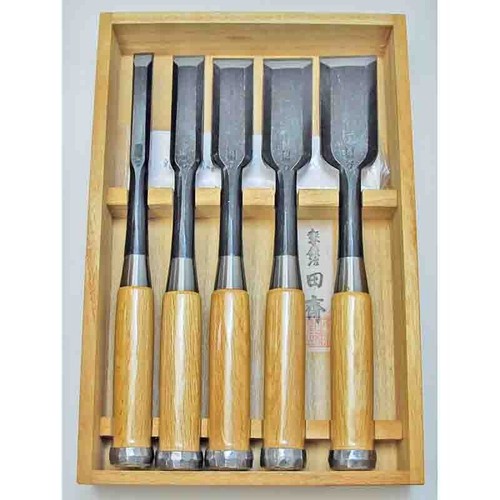 Tasai Tataki Nomi Japanese Timber Chisels Set of 5 Black Finish White Oak 田齋