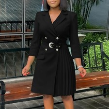 Women's Blazer Dress Suit Collar Dress Waist Pleated Work Office Business Dress